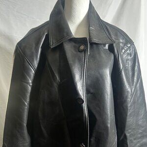 CV MODA Black Leather Jacket Size 44 Reg